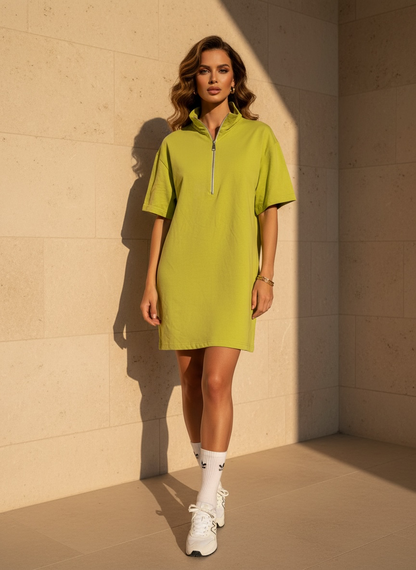 Robe streetwear zippée - anis