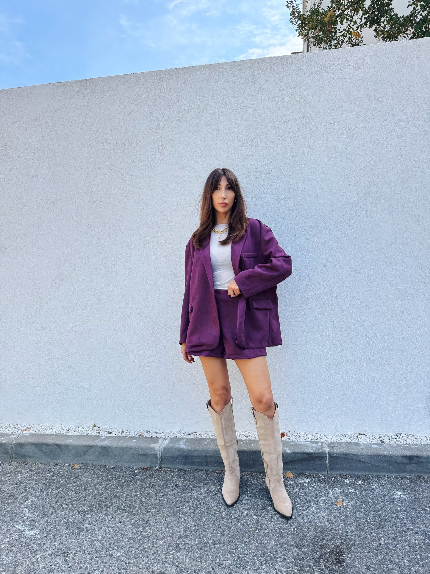 Veste tailleur façon nubuck violine