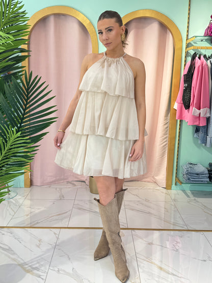 Robe trapèze  à volants beige