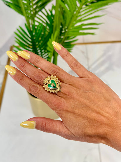 Bague cœur vert