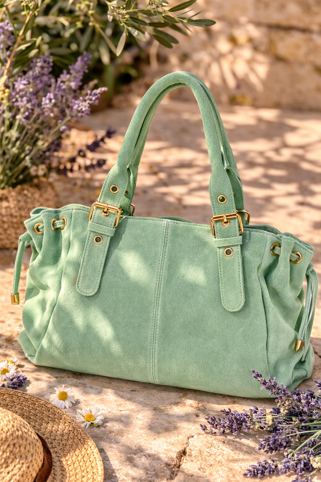 Sac Bowling en Cuir Nubuck – vert mint