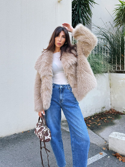 Manteau fausse fourrure beige