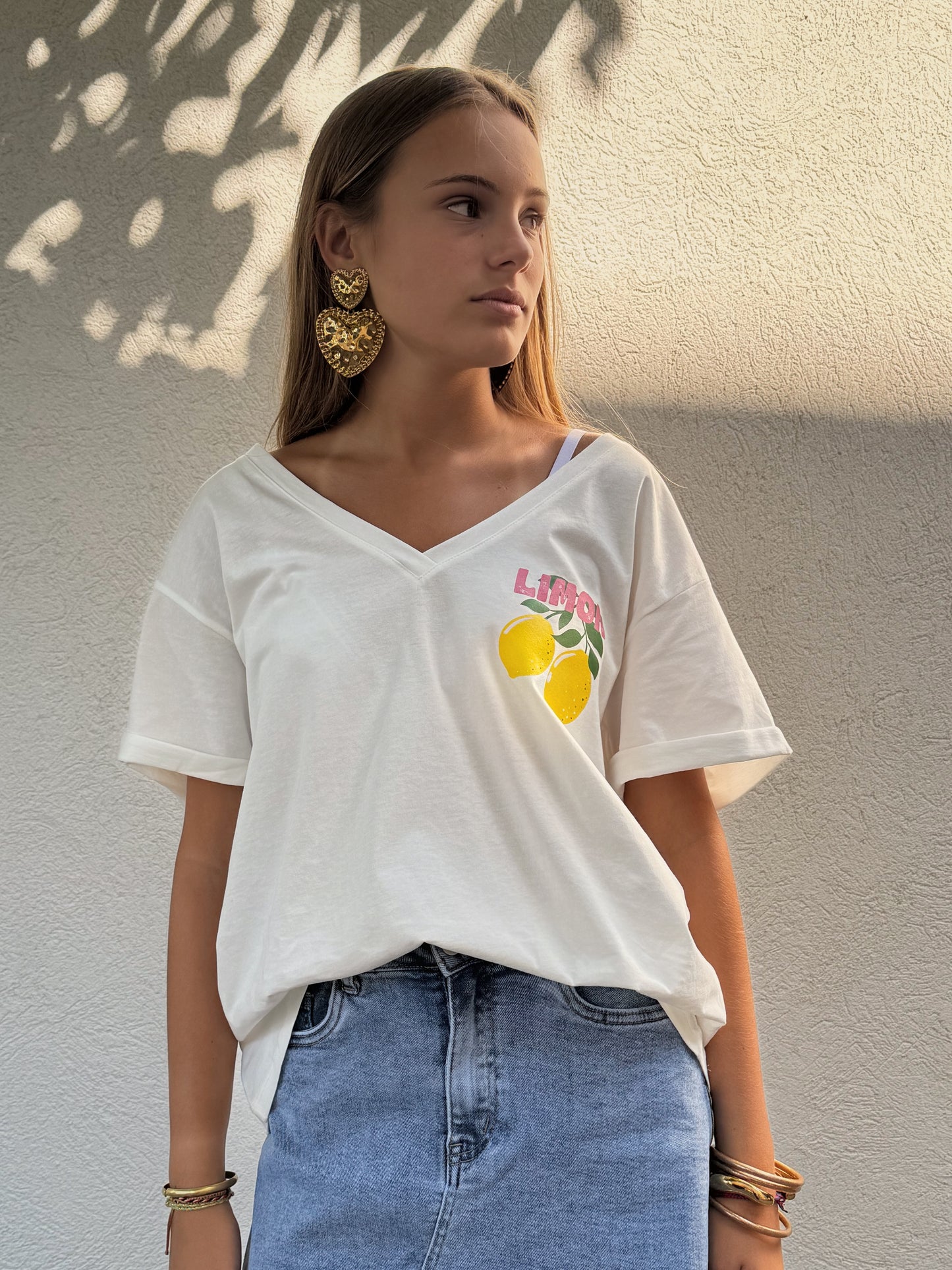 T-shirt col V lemon  - Blanc