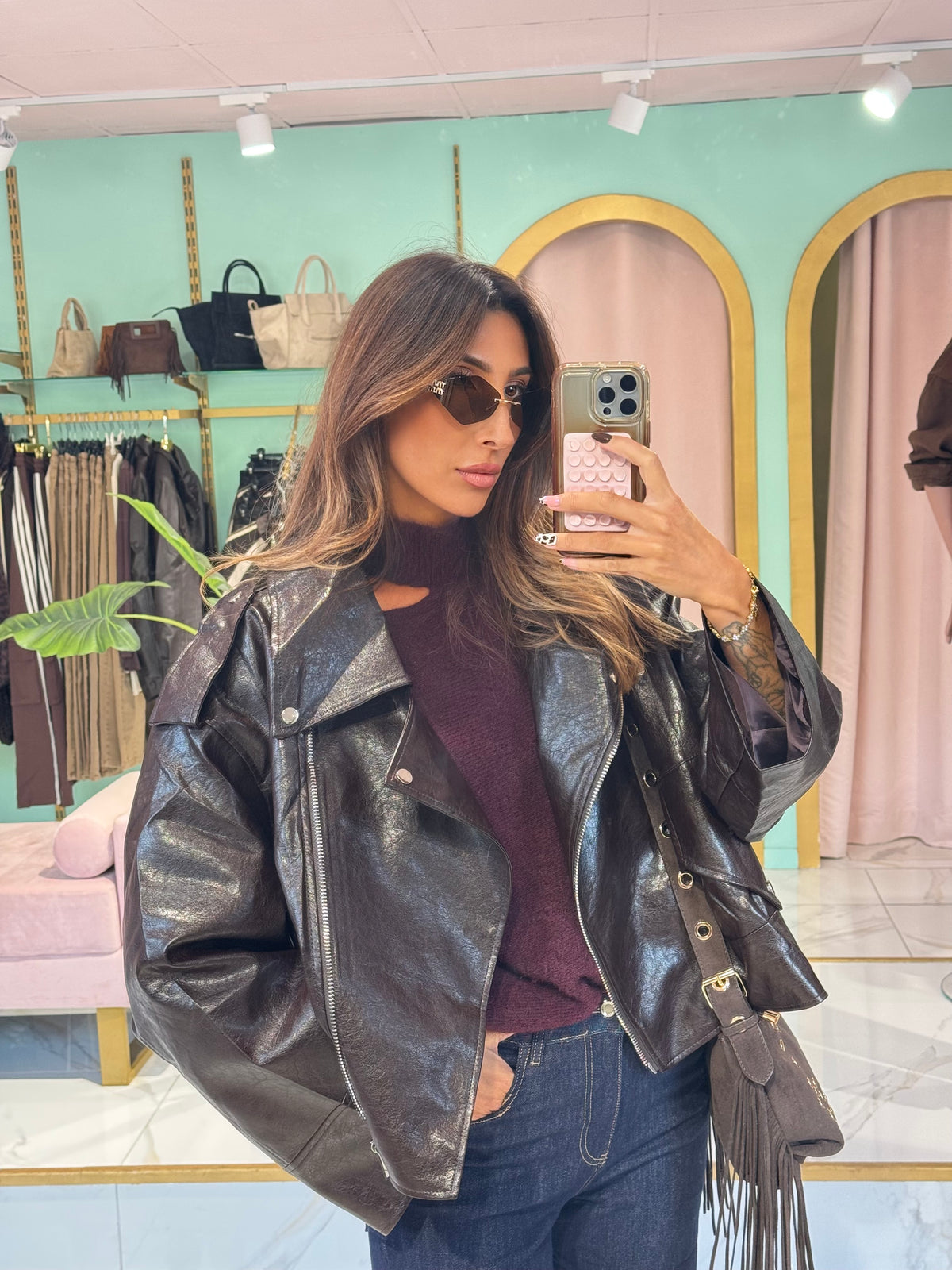 Perfecto oversize en simili cuir- chocolat