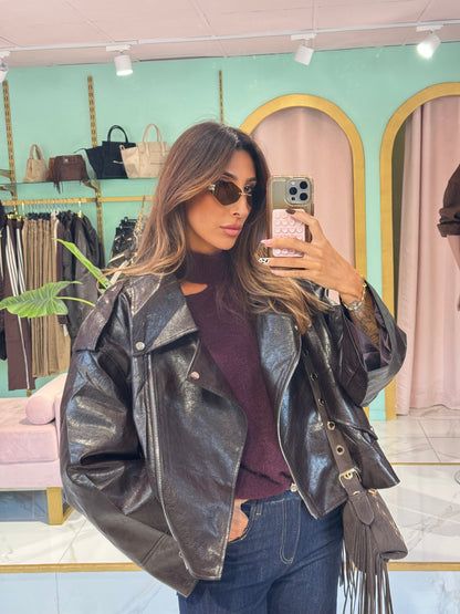 Perfecto oversize en simili cuir- chocolat