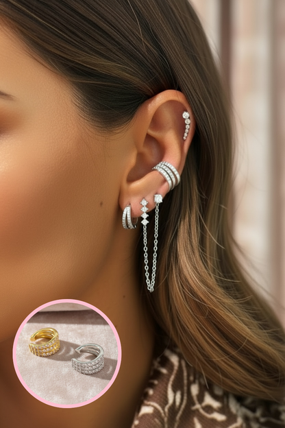 Bague d’oreille / faux piercing triple rang strass