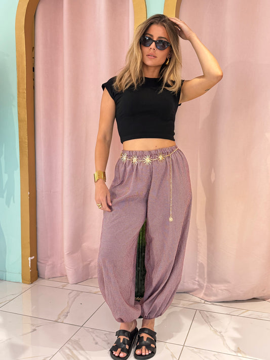 Pantalon bouffant à petit carreaux - bordeaux