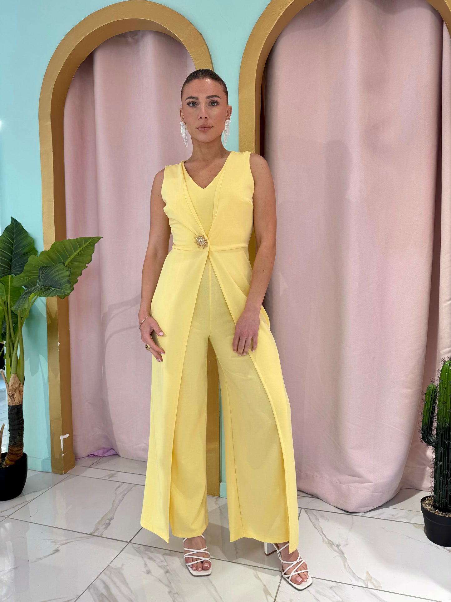 Combinaison pantalon avec broche soleil -jaune