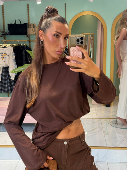 Top Manches Longues Loose à Épaulettes – MOCHY- chocolat
