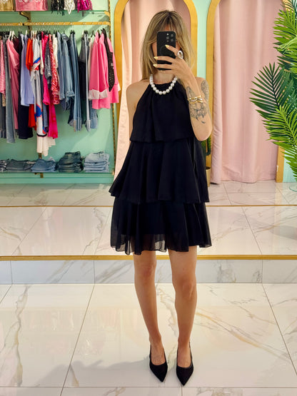 Robe trapèze  à volants noire