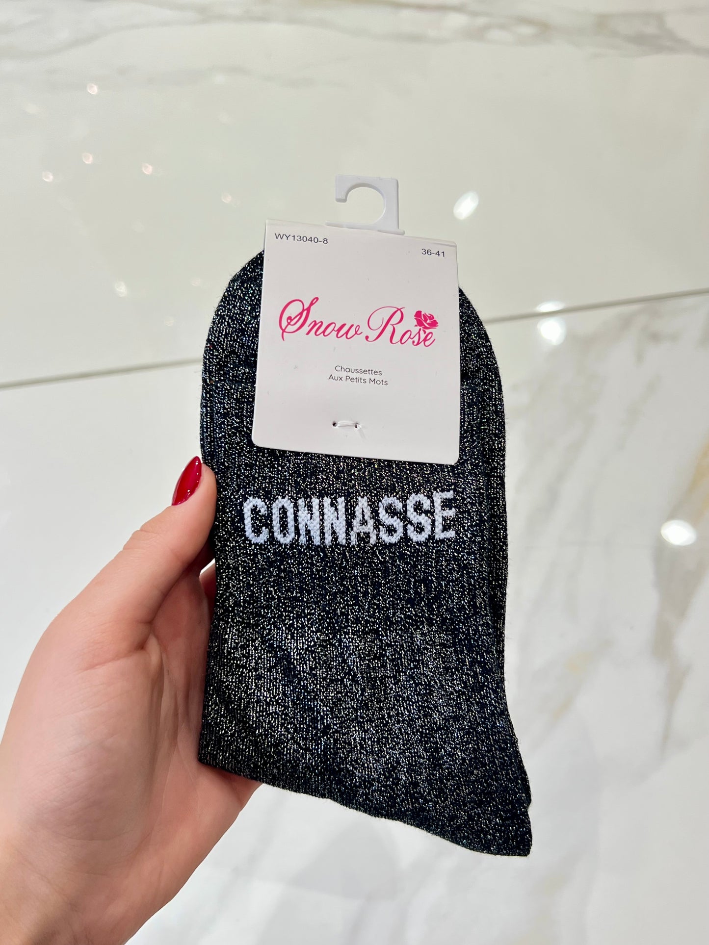 Chaussettes pailletées - message c*nnasse