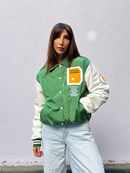 Blouson college brodé bicolore avec poches vert