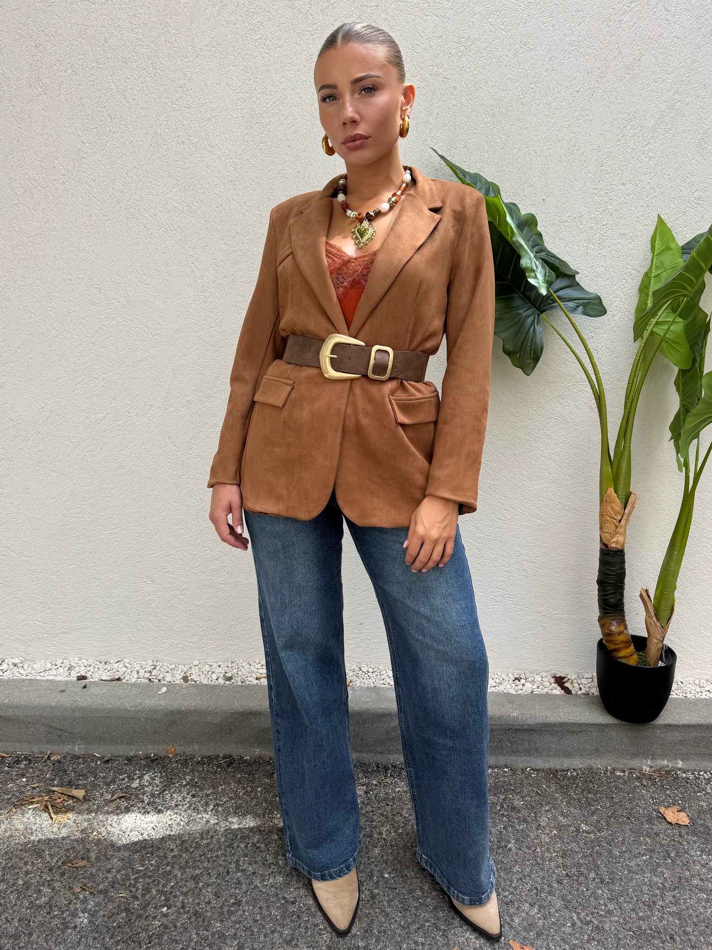 Veste façon nubuck camel