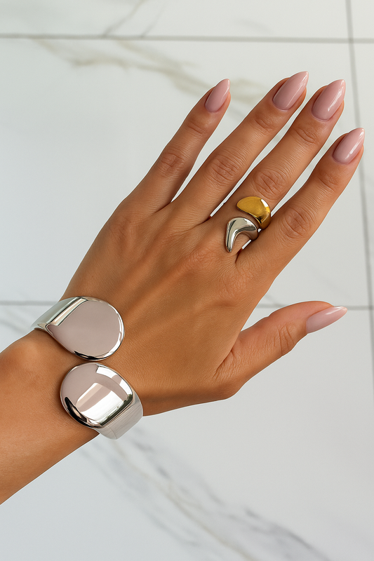 Manchette double goutte coloris argent