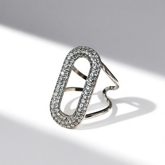 Bague strass ovale coloris argent