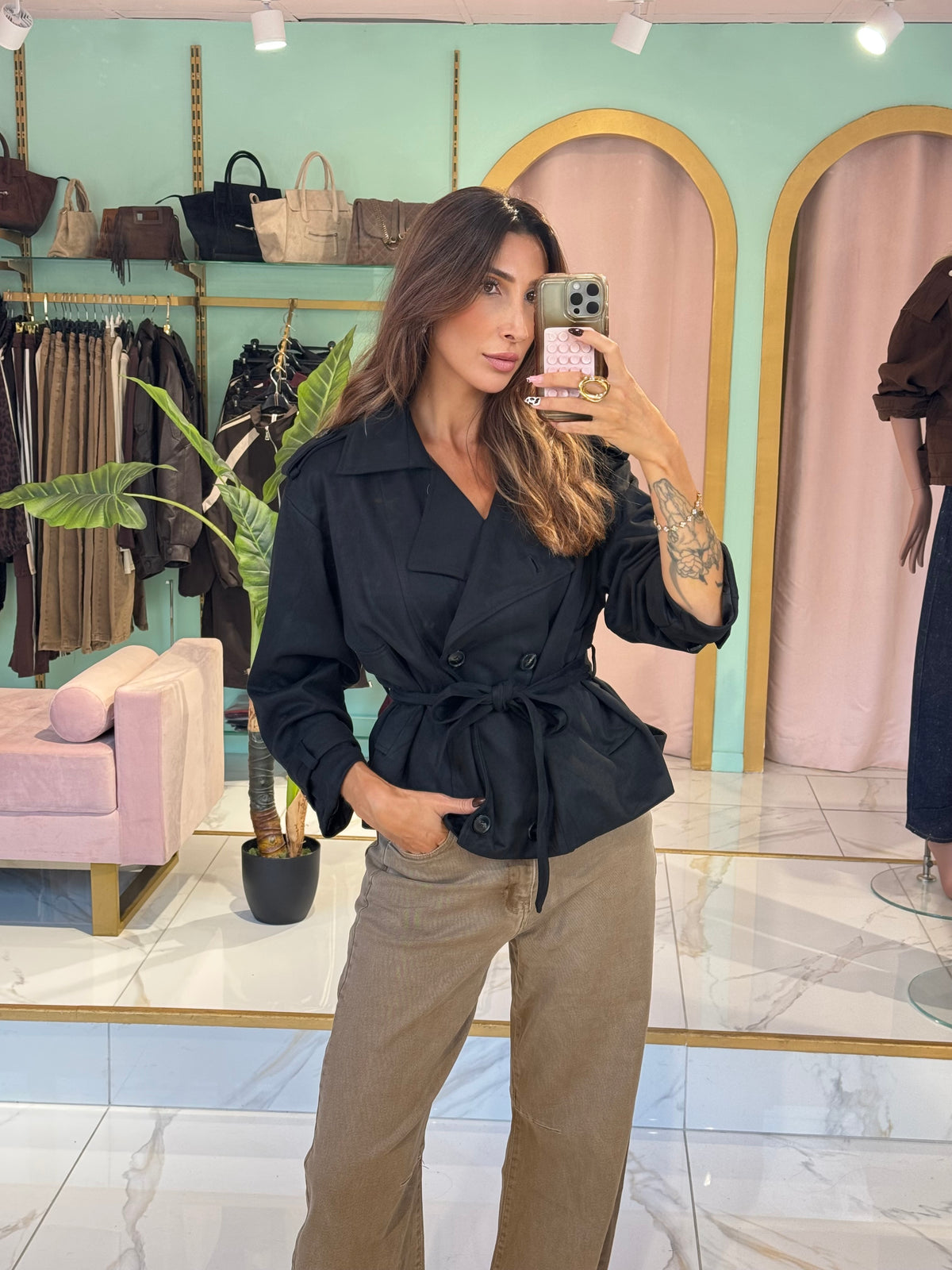 Veste Trench en suédine - noire