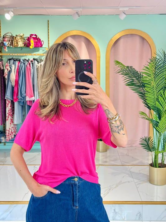 Top en maille fluide – confort & basique coloris fushia