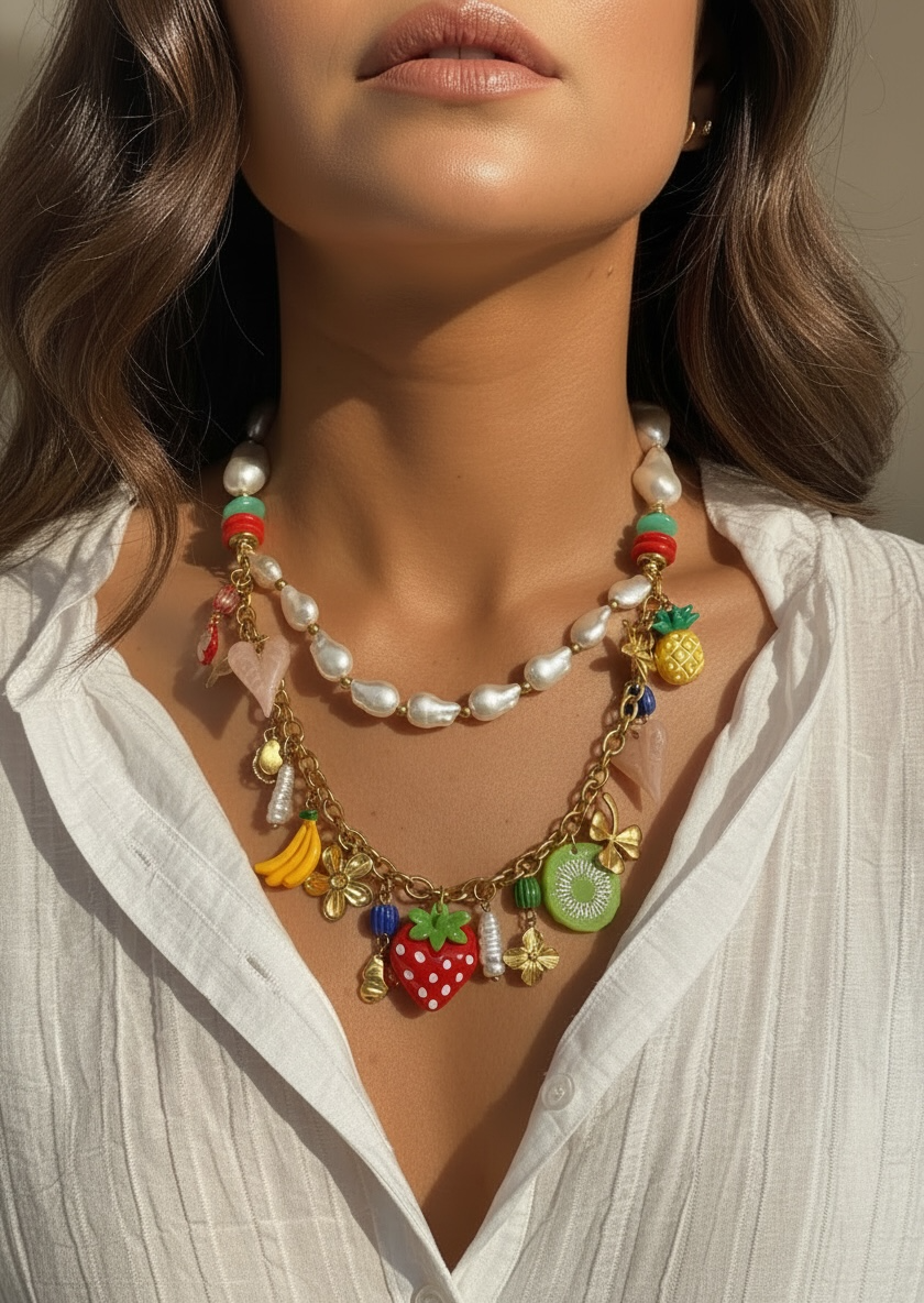Collier double Rangs multi fruits