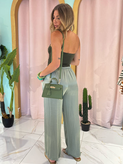 Pantalon Satiné fluide - kaki pastel