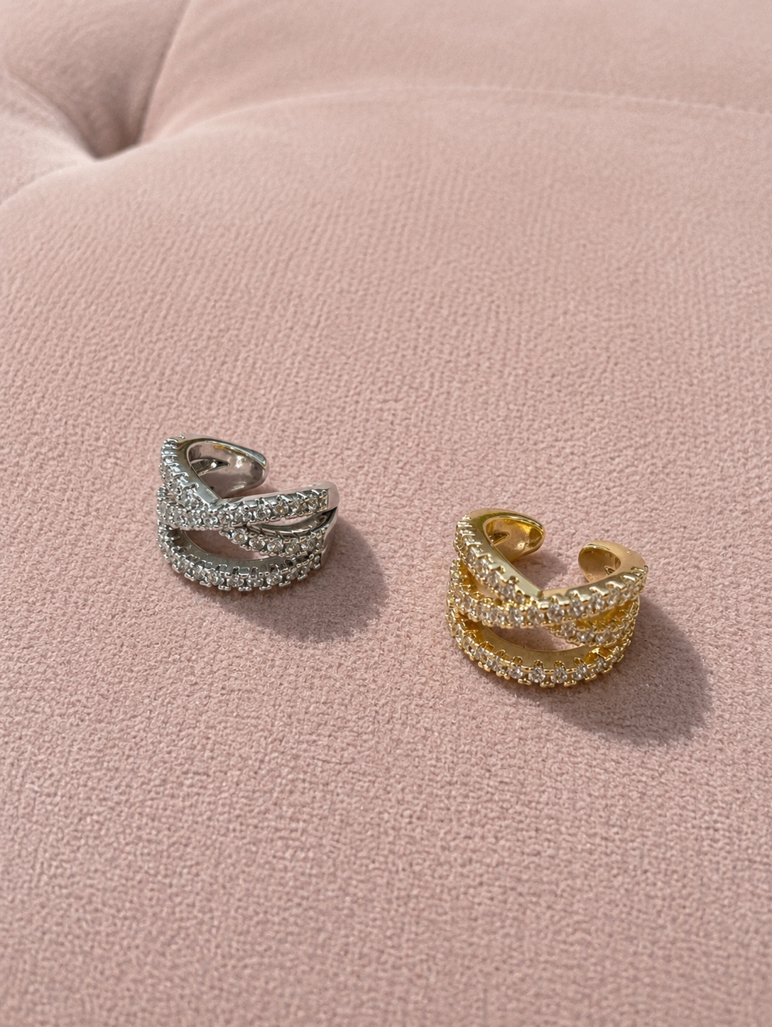 Bague d’oreille croisé & barre strass