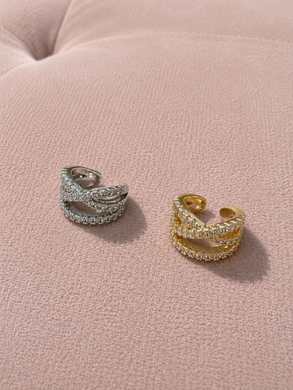 Bague d’oreille croisé & barre strass