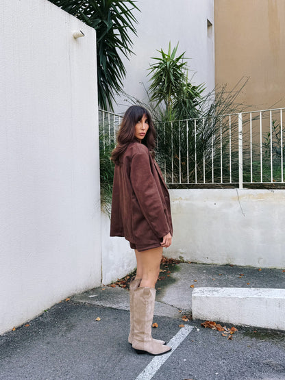 Veste tailleur façon nubuck chocolat