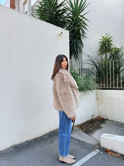Manteau fausse fourrure beige