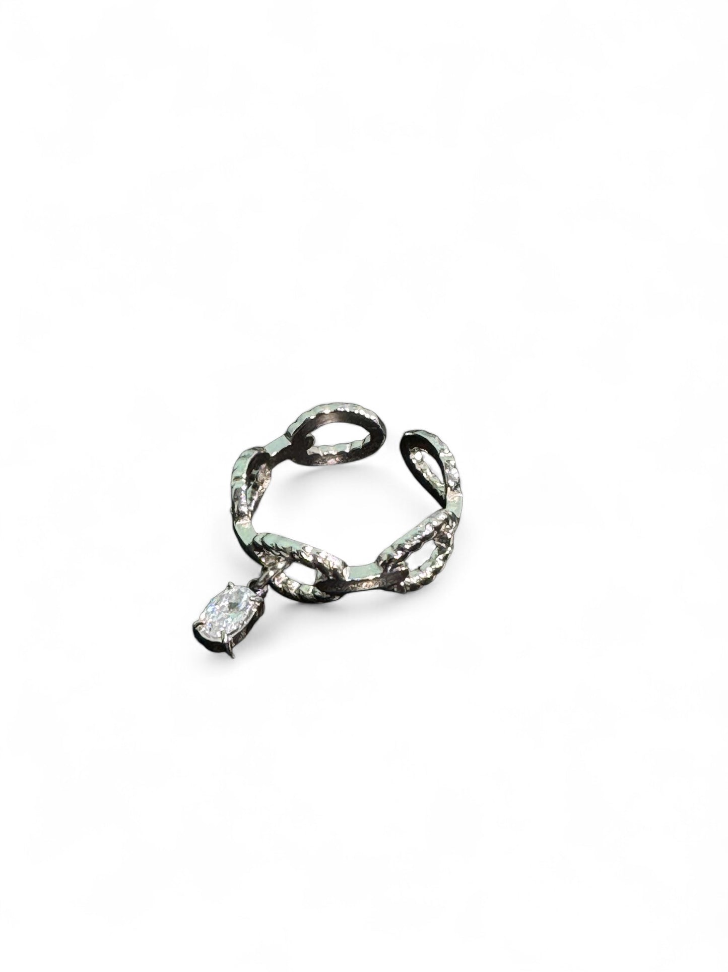 Bague chaîne en acier inoxydable avec pendentif zircon - or ou argent