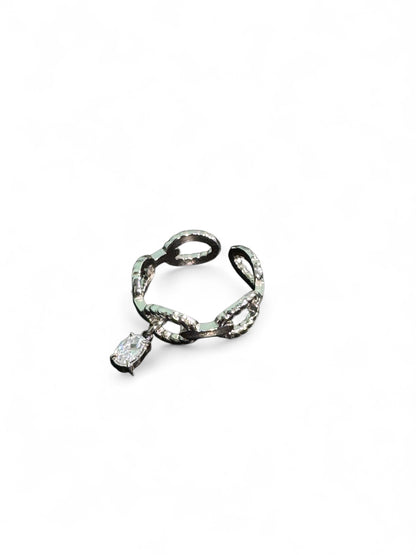 Bague chaîne en acier inoxydable avec pendentif zircon - or ou argent