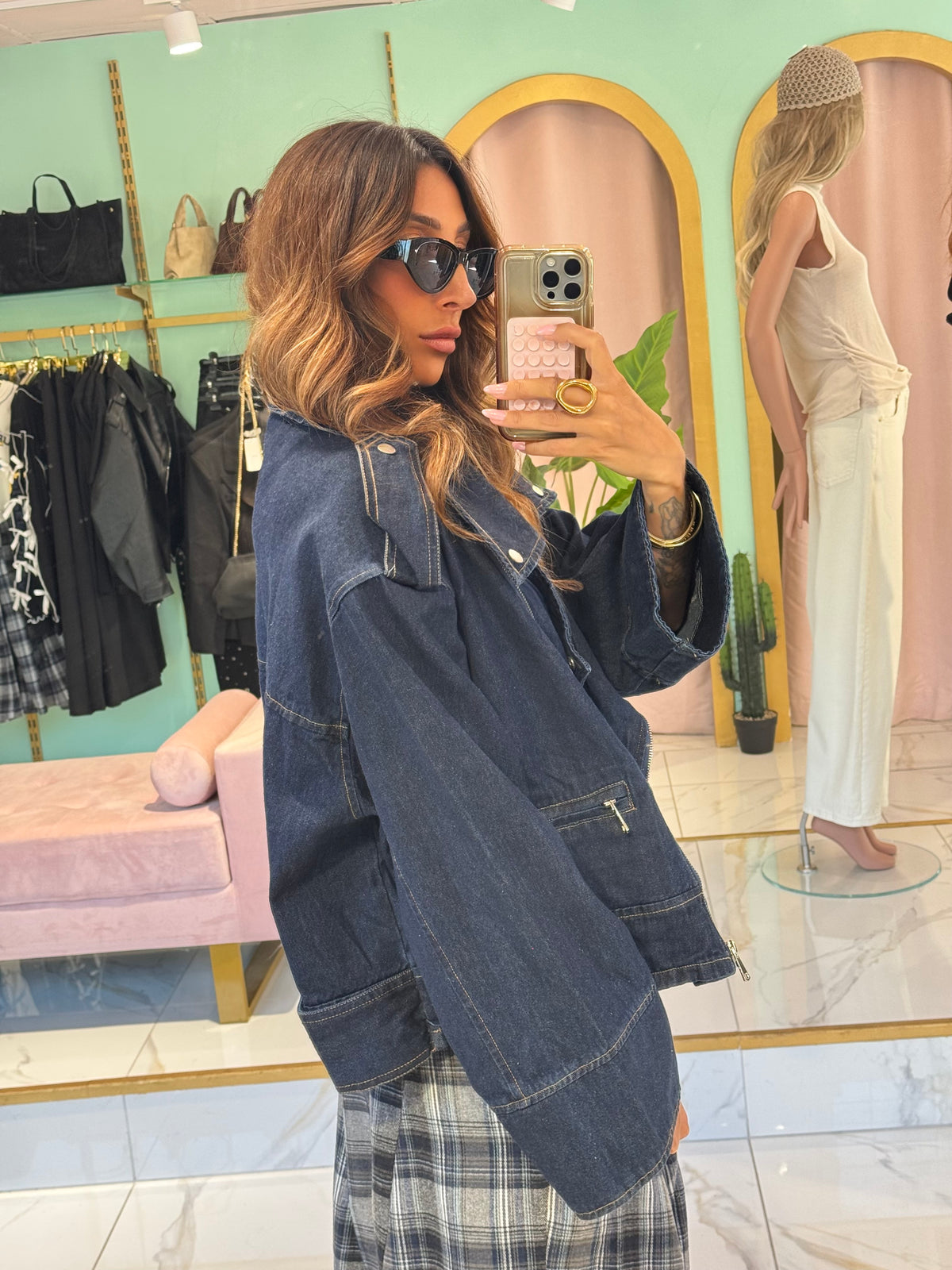 Veste en Jean Maxi Oversize à Épaulettes – Esprit Créateur bleu brut