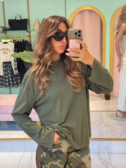 Top Manches Longues Loose à Épaulettes – MOCHY- kaki