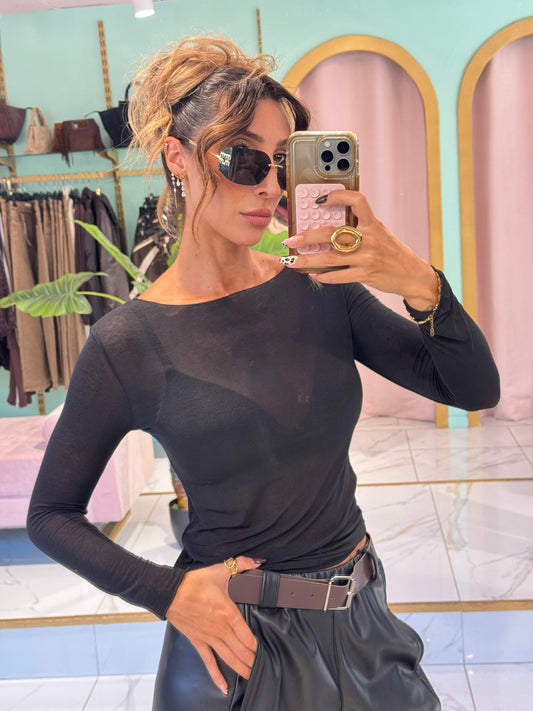 Top moulant en cachemire noir