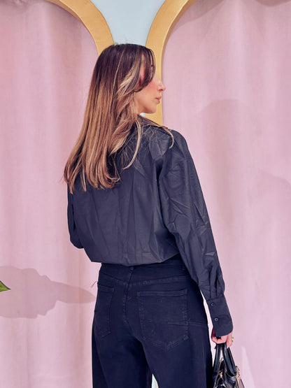 Chemise cropped bouffante Monaco noire