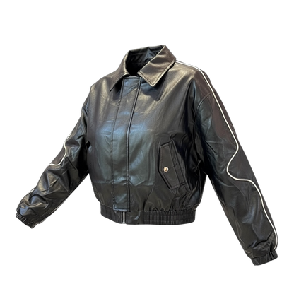 Bombers noir en simili bande blanche