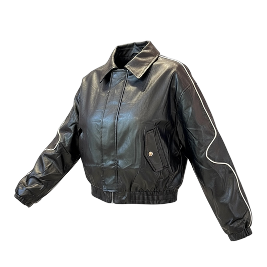 Bombers noir en simili bande blanche