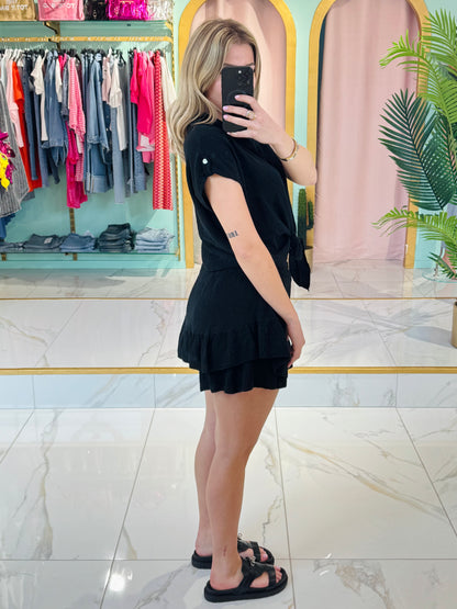 Chemise nouée en gaze de coton – noire