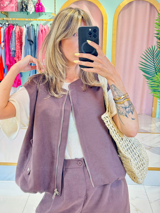 Veste sans manches effet nubuck – Purple Queen coloris chocolat