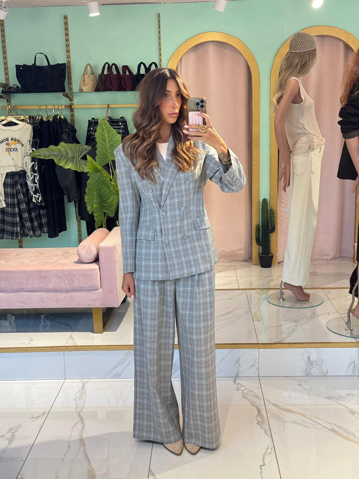 Pantalon Tailleur Wide Leg à Carreaux – MOCHY