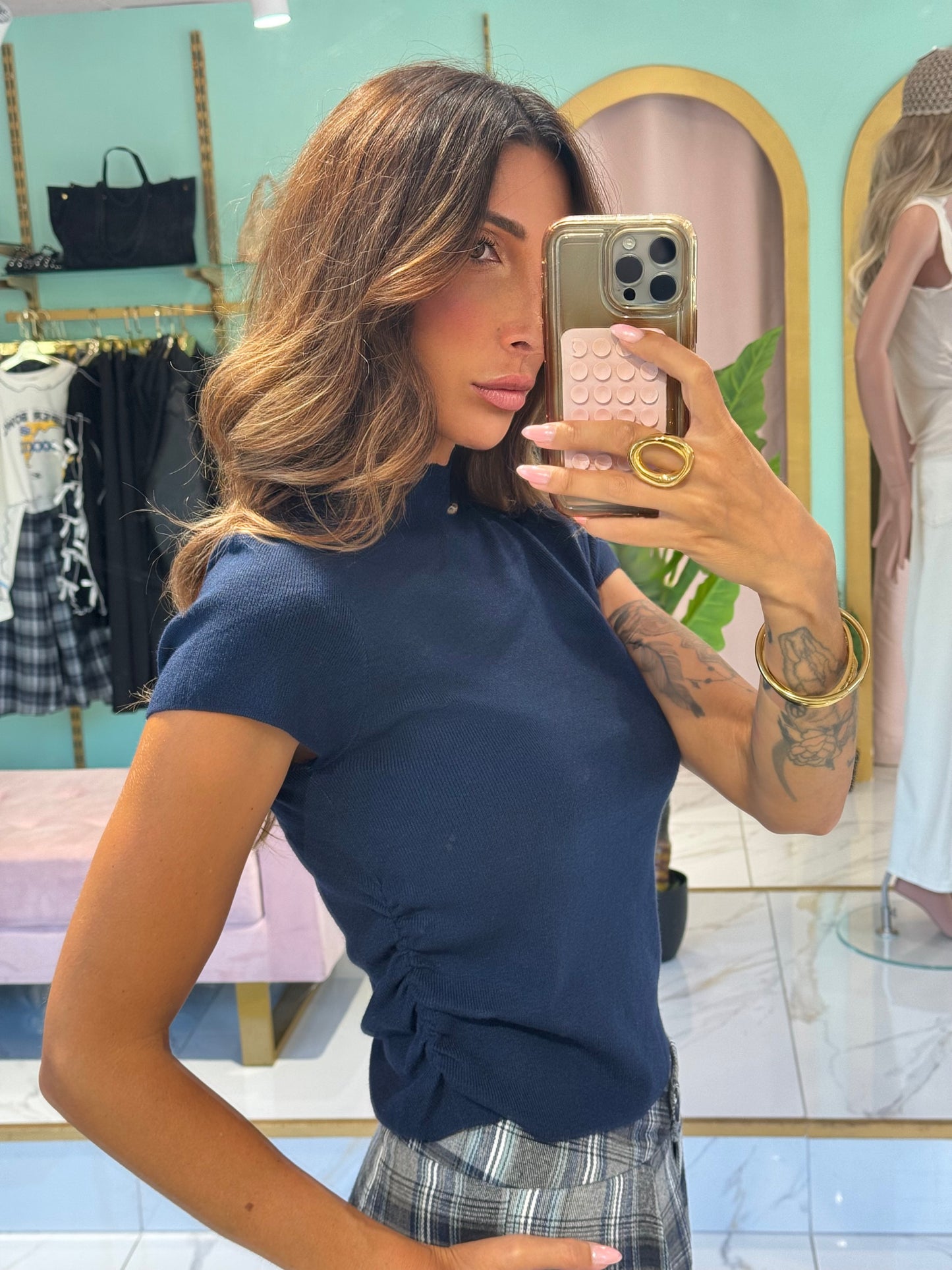 Top en Maille Froncé - bleu marine