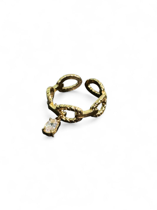 Bague chaîne en acier inoxydable avec pendentif zircon - or ou argent