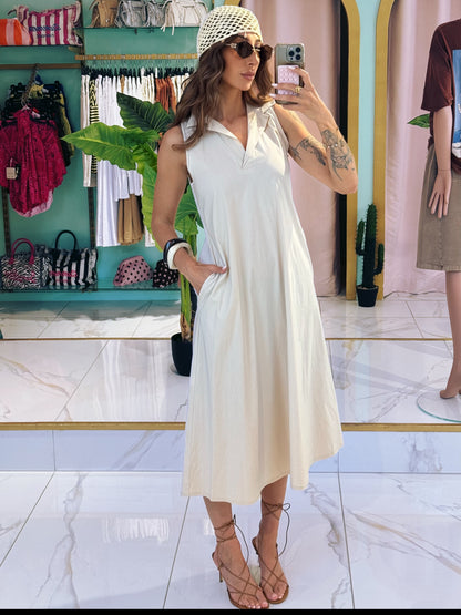 Robe midi col chemise - beige clair