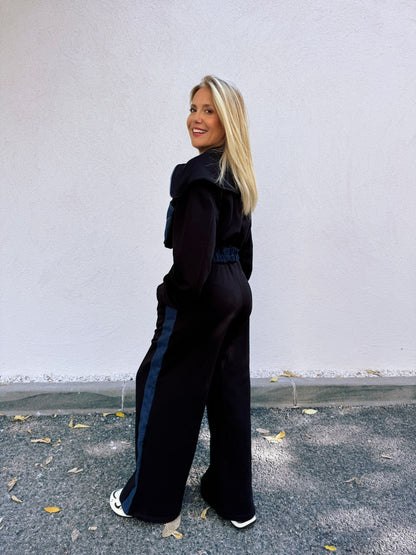 Ensemble streetwear patchwork jean & sweat – noir