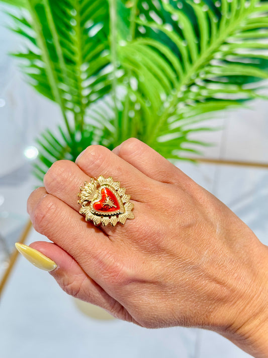 Bague cœur rouge