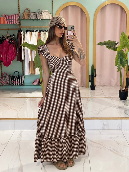 Robe longue vichy - chocolat