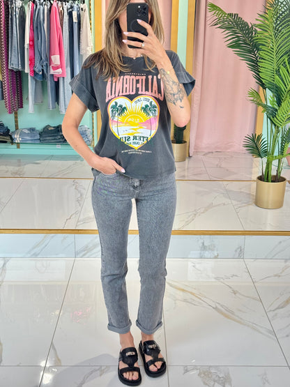 T-shirt col rond California - gris