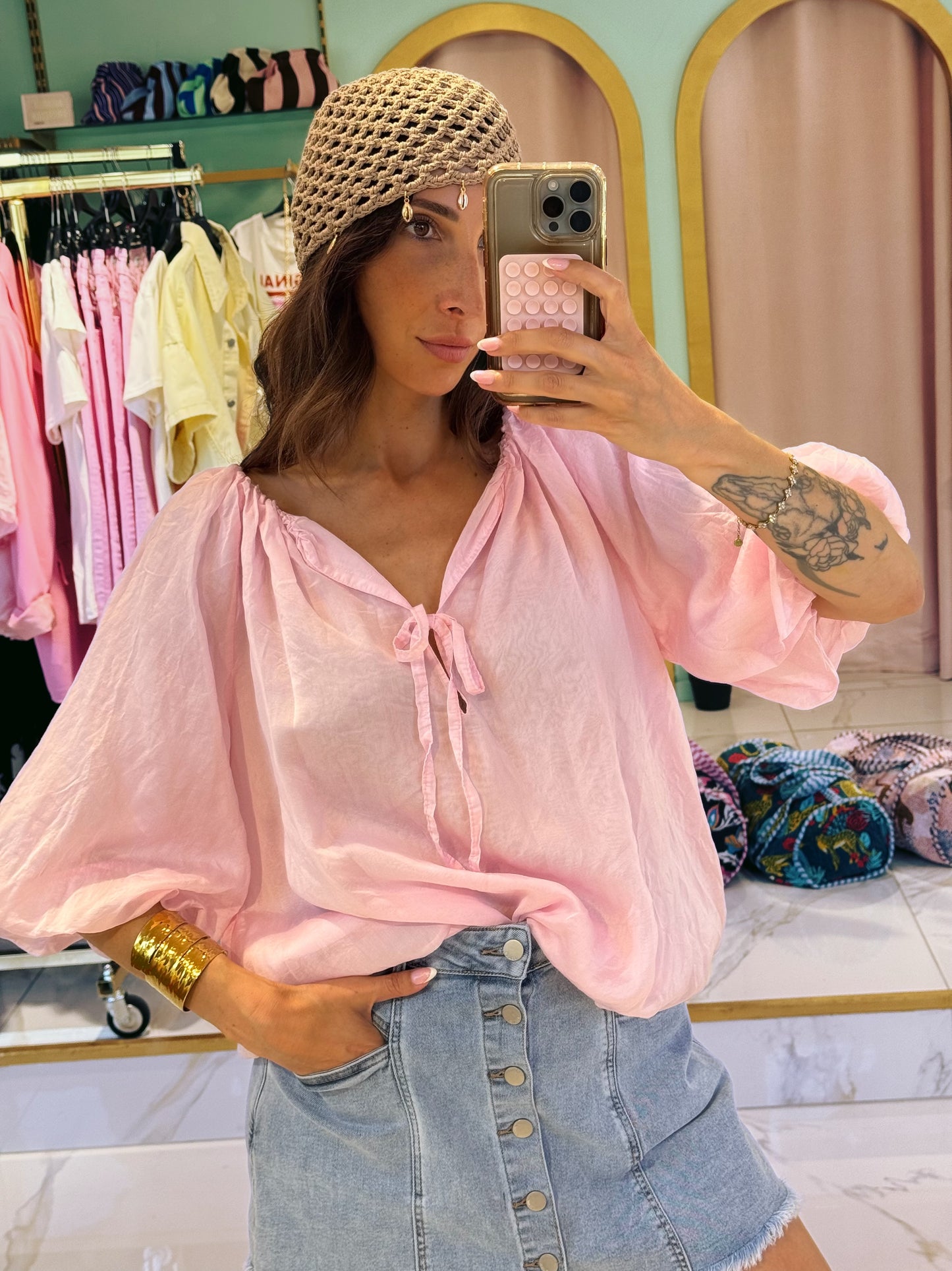 Blouse bouffante aérienne - rose