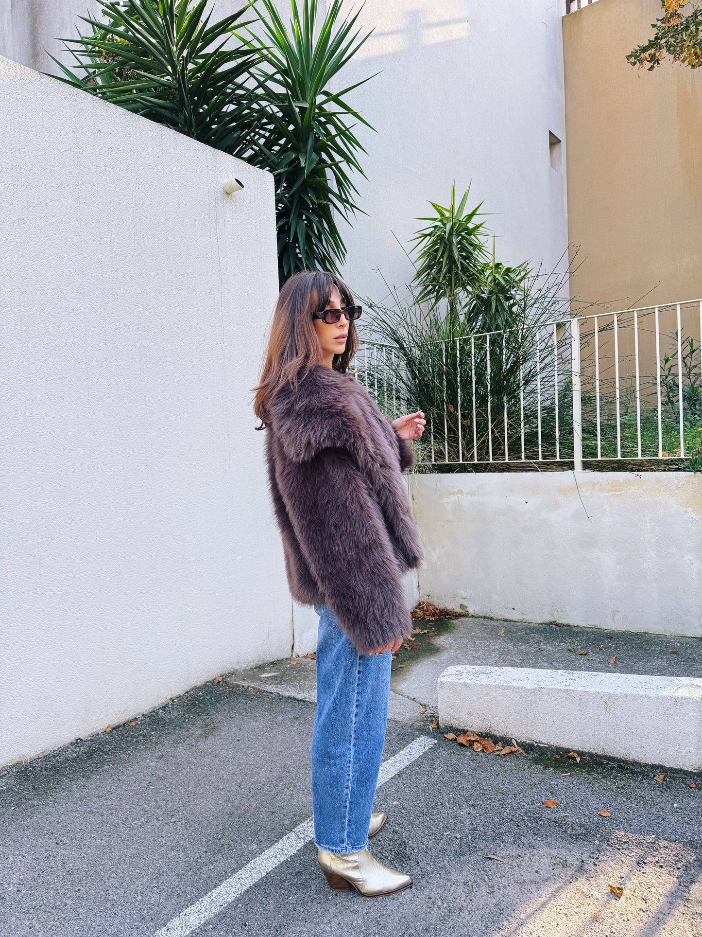 Manteau fausse fourrure chocolat