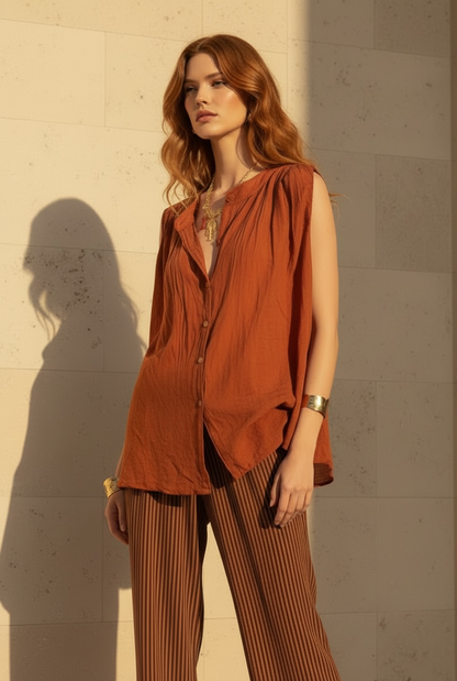 Blouse légère sans manches- terracota