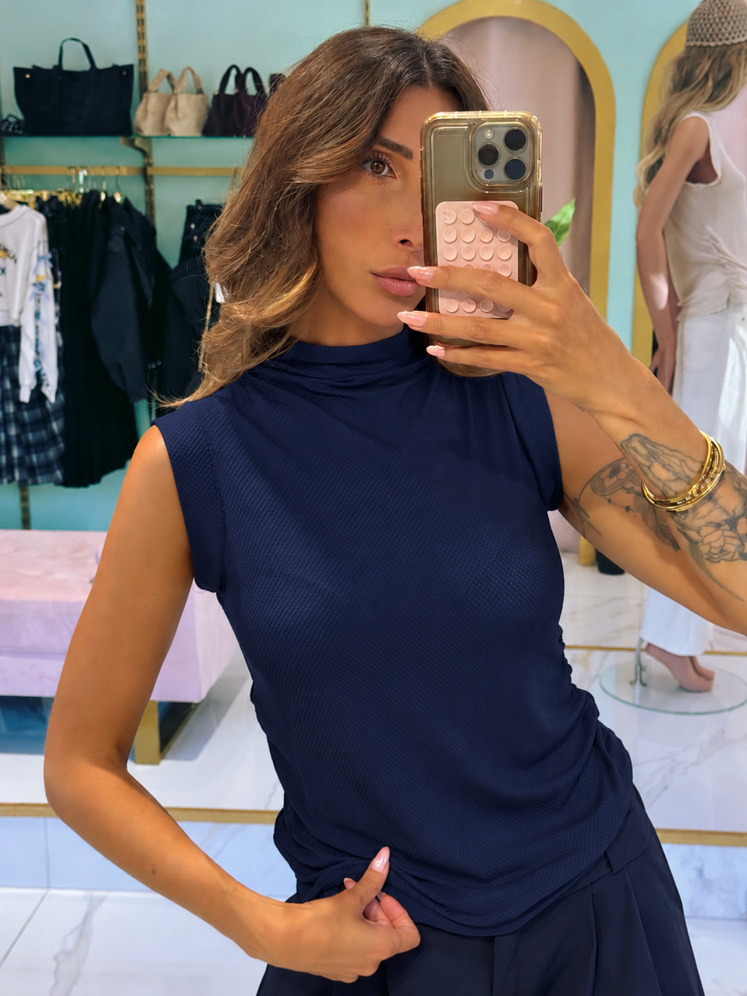 Top Manches Courtes Cachemire – bleu marine