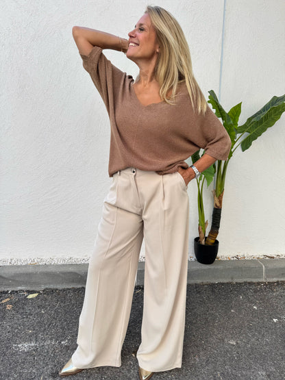Pantalon tailleur coupe palazzo beige